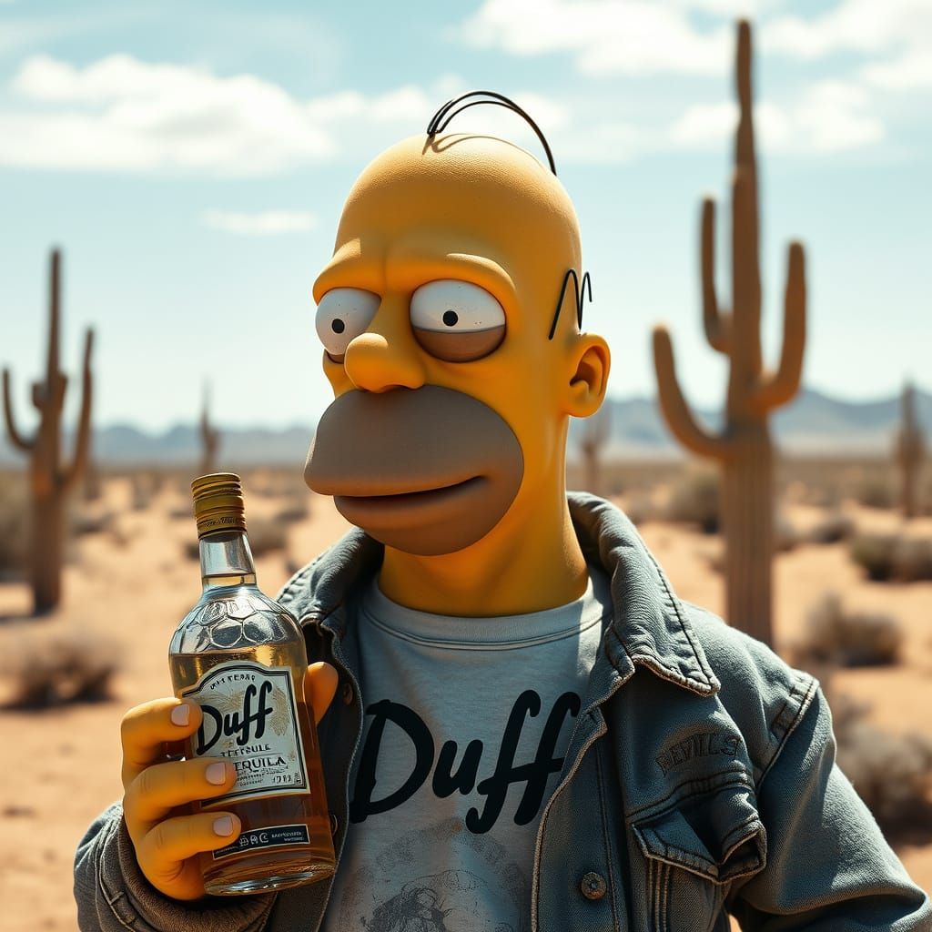 Homer Simpson in Desert Landscape, in Analog Film Style