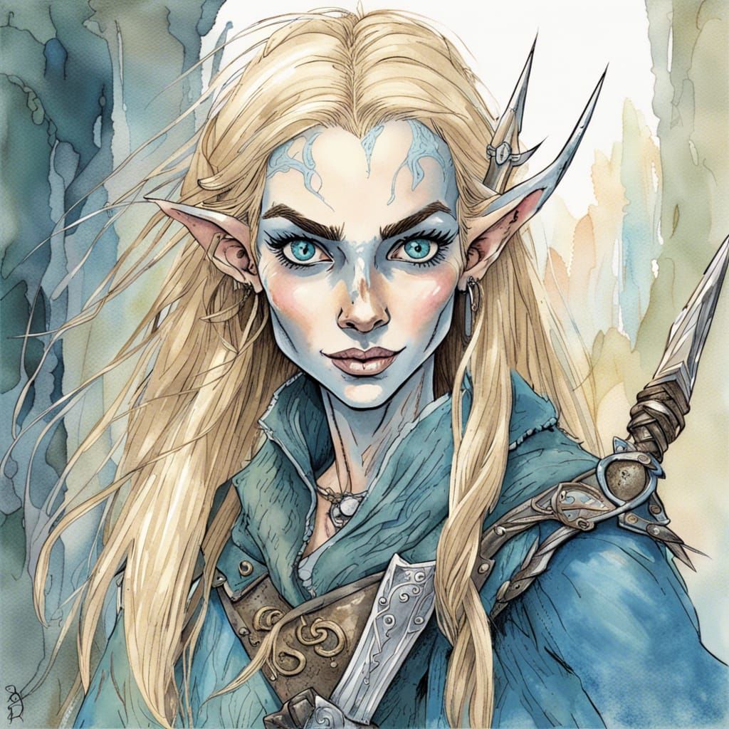 Ornate Portrait of a Beautiful Elven Rogue