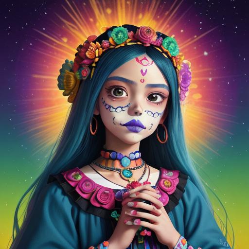 Sugar Skull Virgen de Guadalupe in Pixar Style