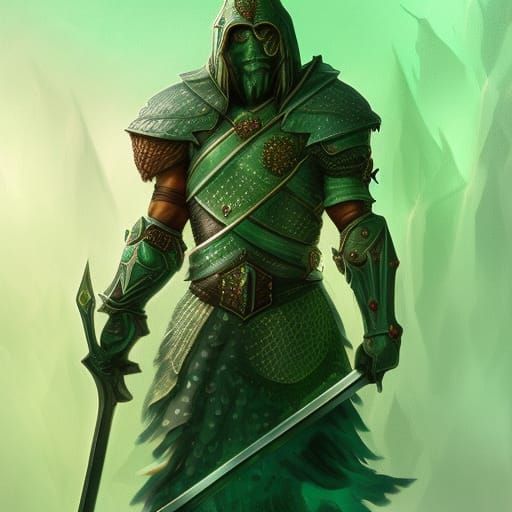 Green Knight with Sword: Fantasy Concept Art