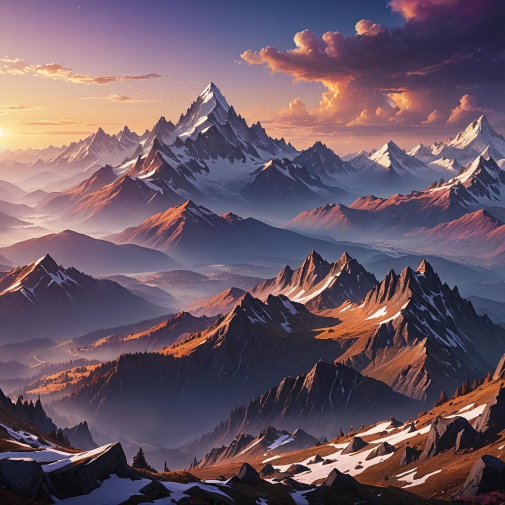 Majestic Mountain Range Under a Gradient Sky
