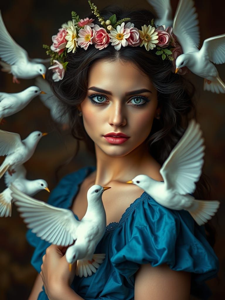 Model with Floral Crown in Figura Serpentinata Style