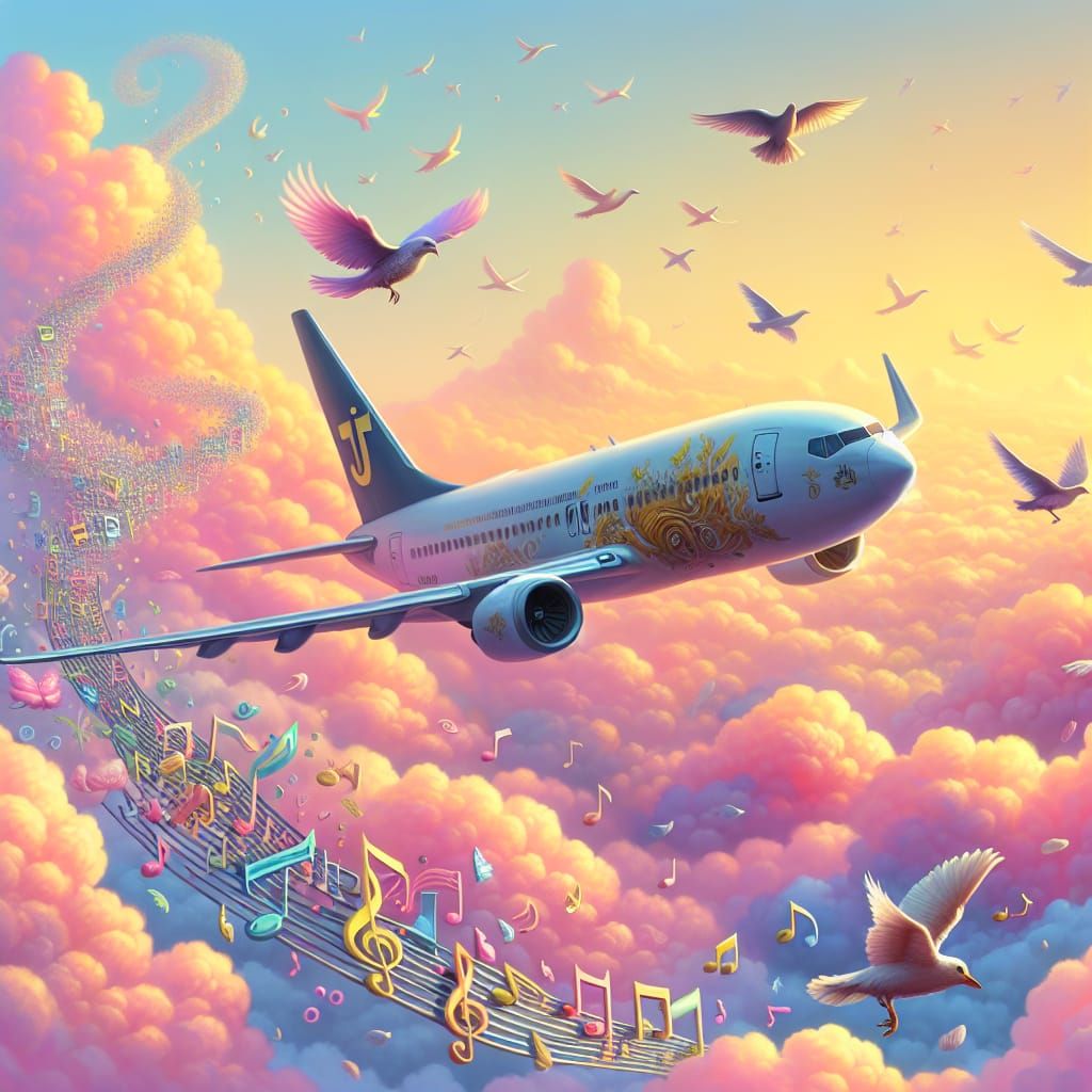 Airplane with Sword Logo in Whimsical Dawn Sky