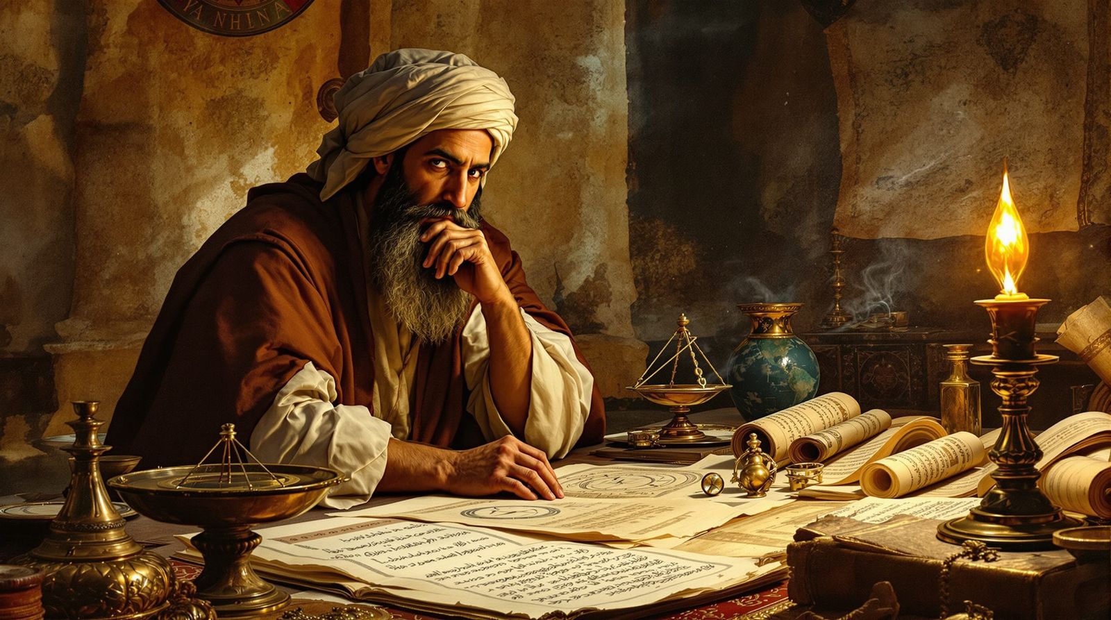Wise Arab Scholar Amidst Ancient Knowledge in Renaissance St...