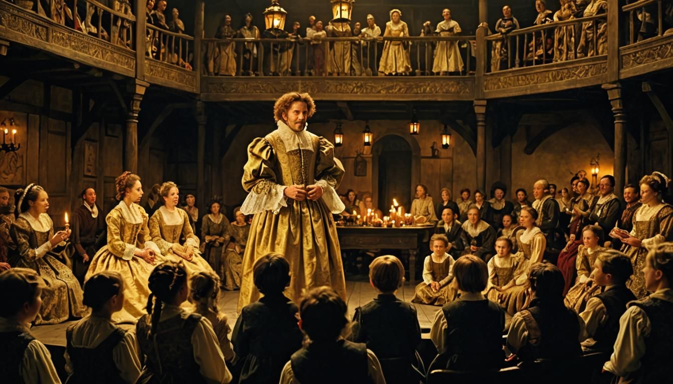 Shakespearean Globe Theater Scene in Van Dyck Style