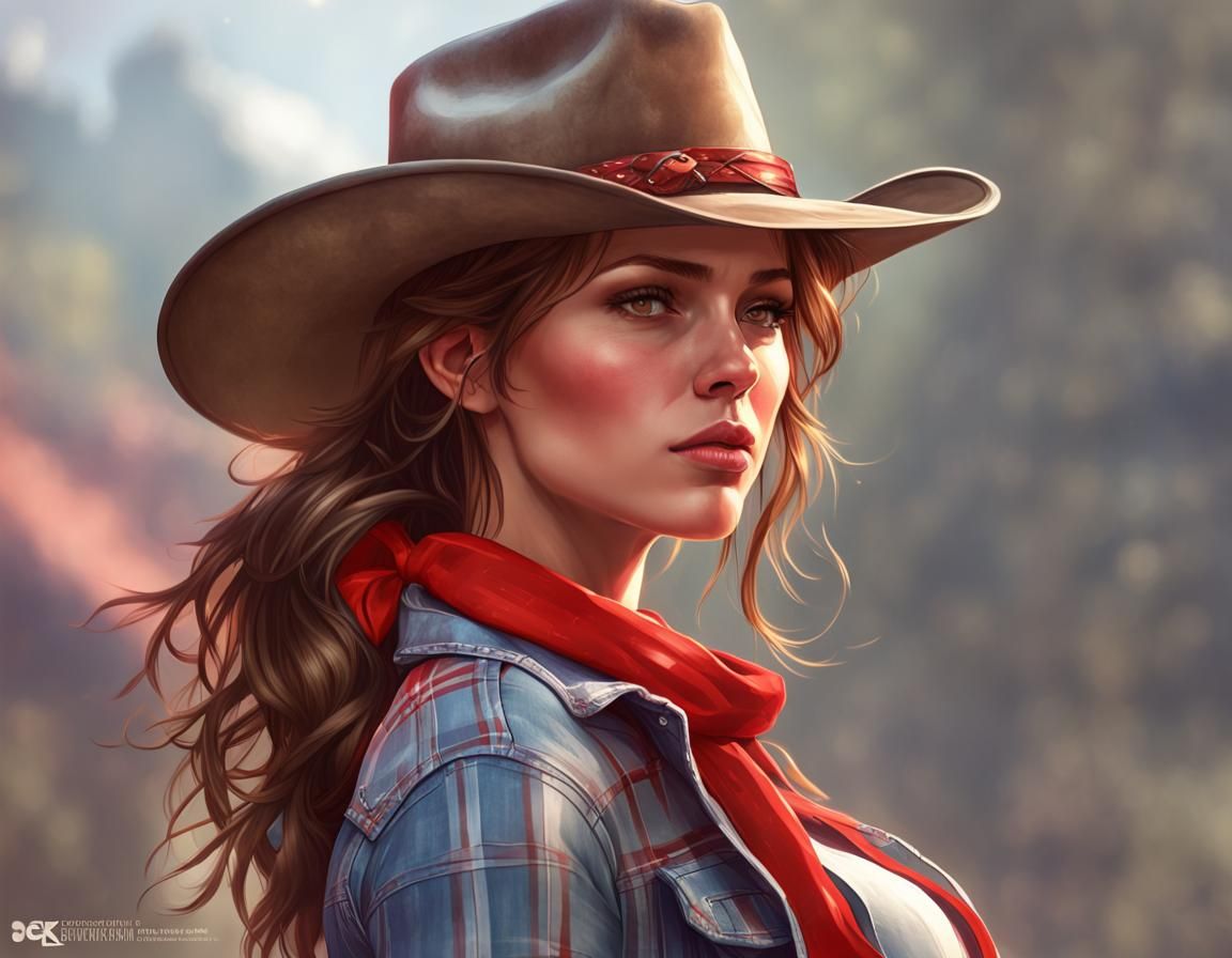 Cowgirl Portrait in Hyperdetailed Art Nouveau Style