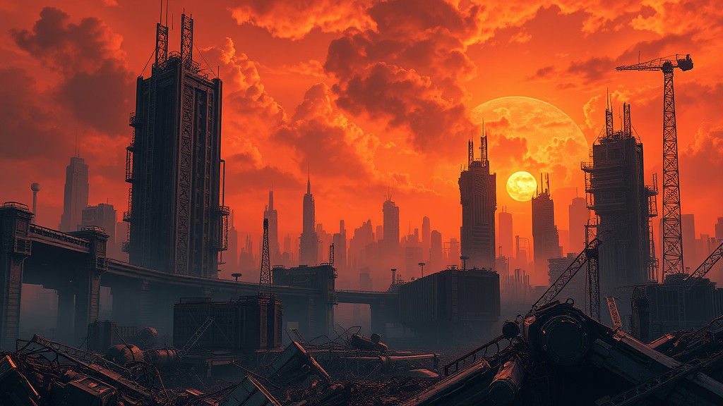 War-Torn Cityscape in Gritty Industrial Futurism