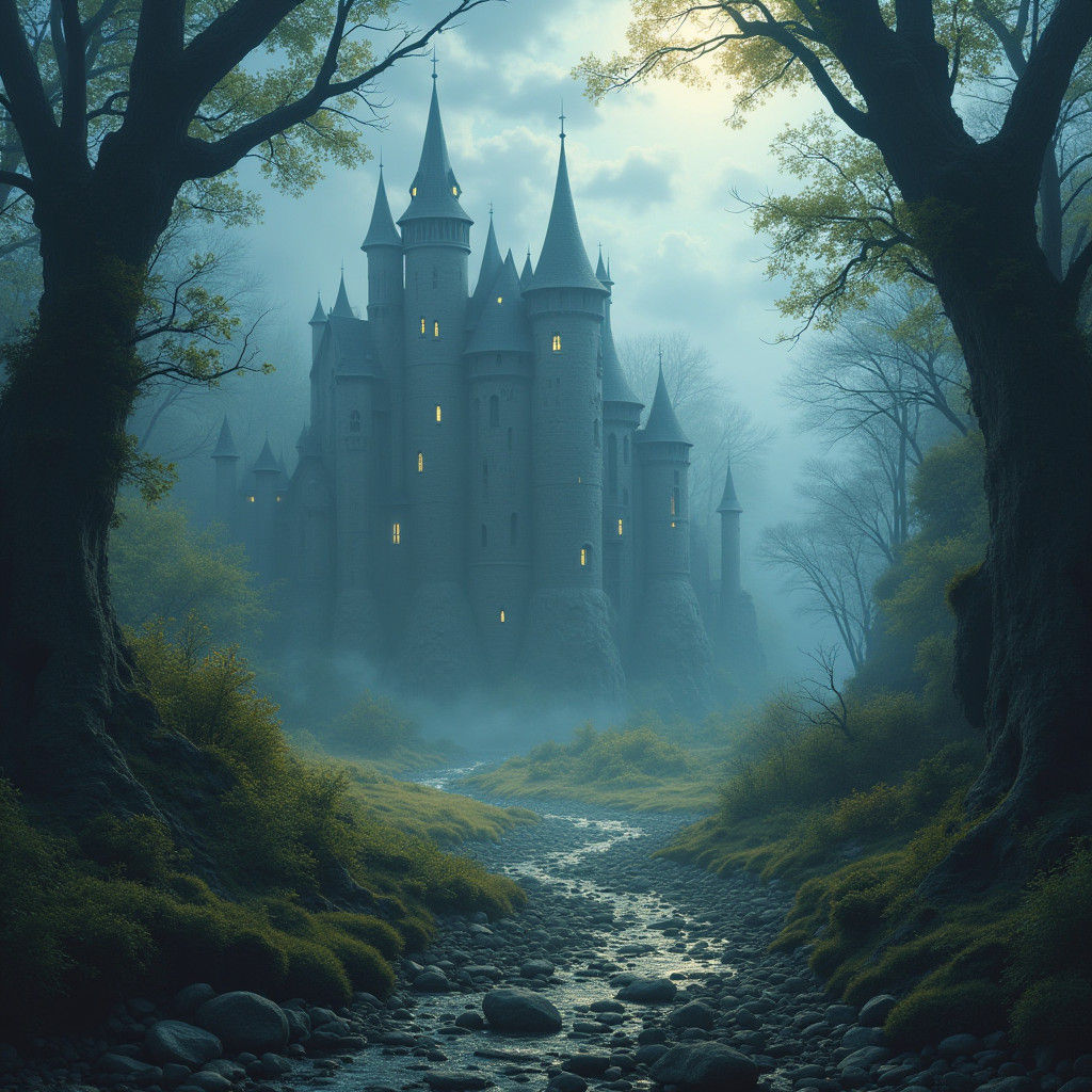 Ethereal Grimdark Fantasy Scene in Mist