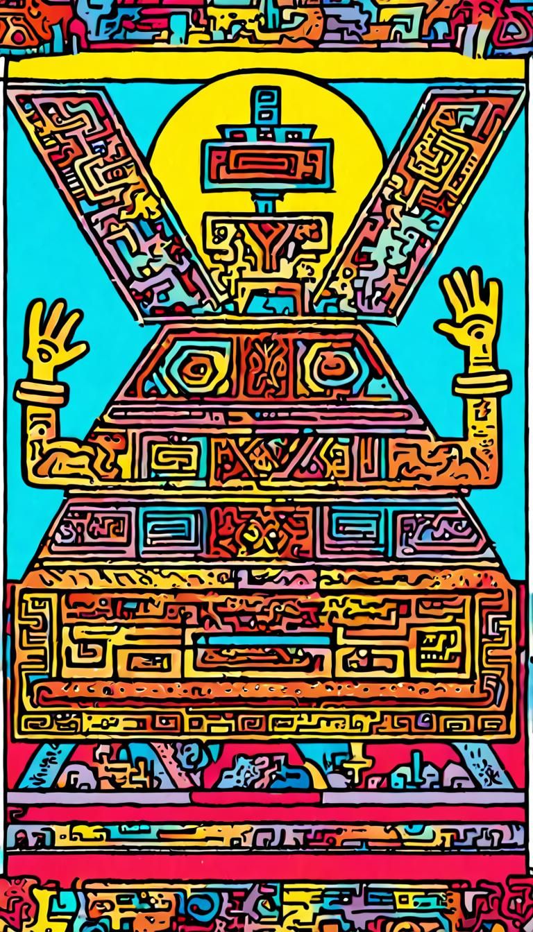 Colorful Aztec-Maya Paradise: Pop Art Screen Print