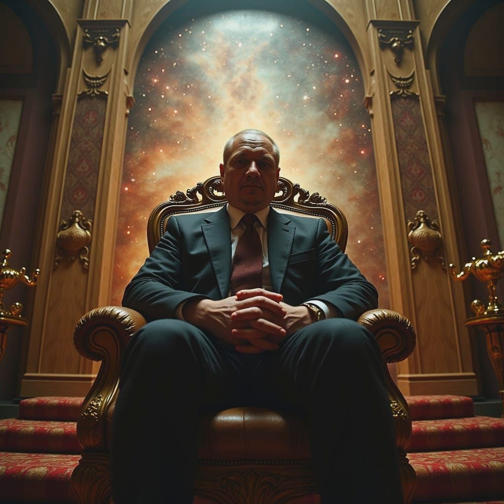 Demonic God on Throne in Art Deco Room