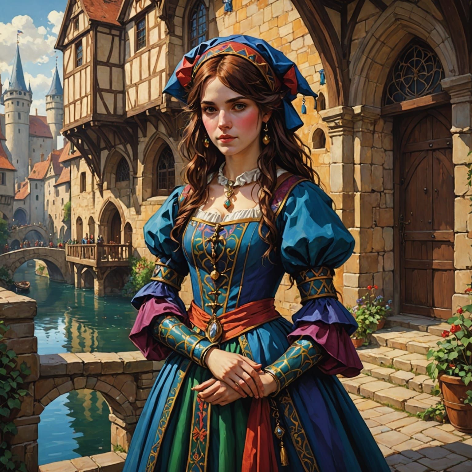 Whimsical Jester Queen in Vibrant Carnival Attire