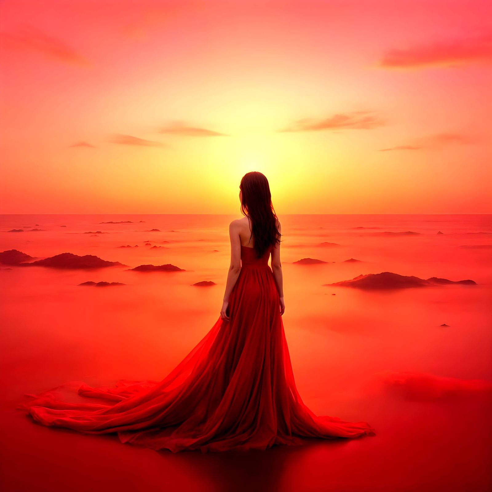 Minimalist Red Design in Flux Oil Style