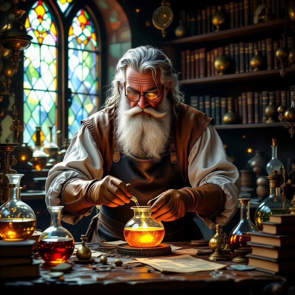 Renaissance Alchemist's Laboratory with Potion