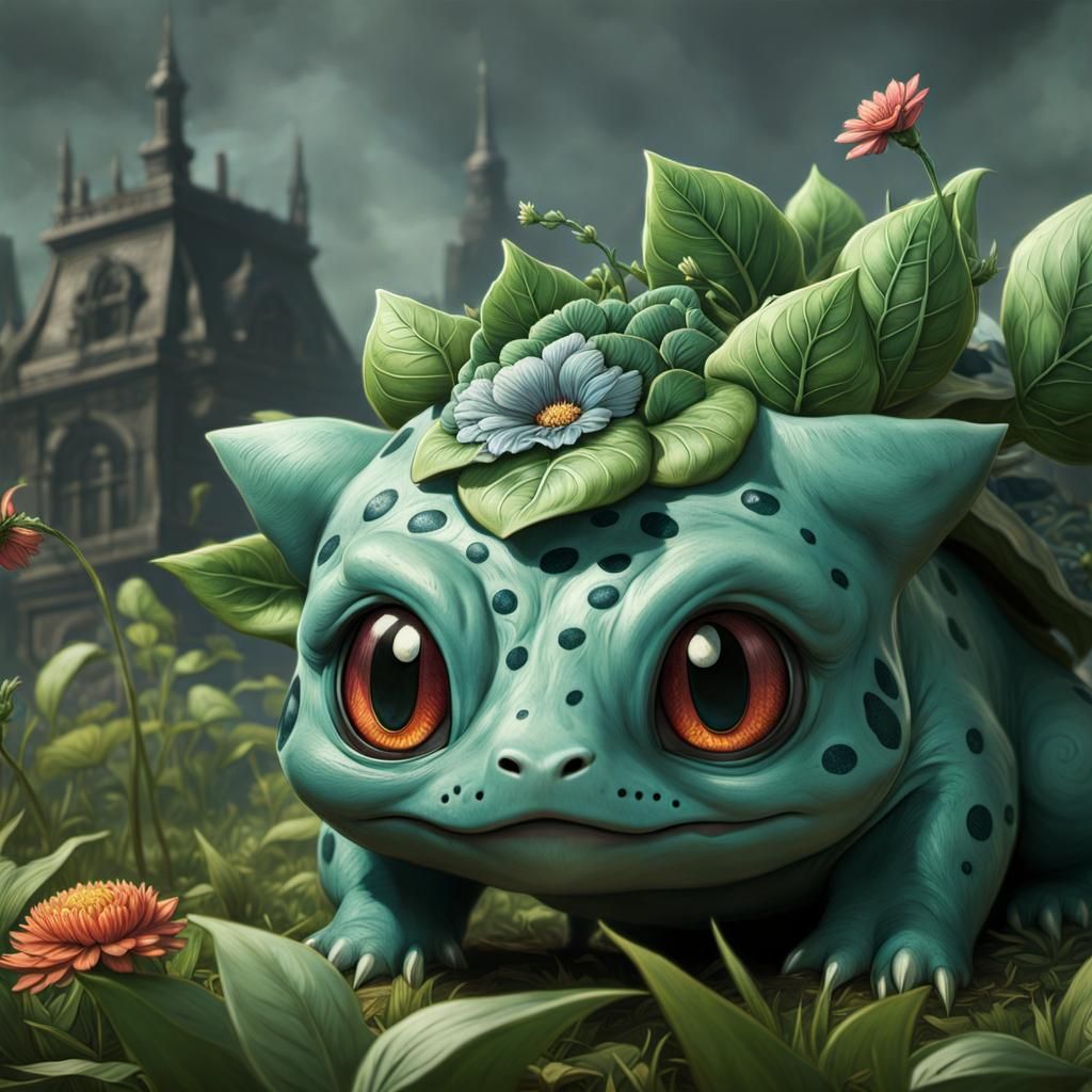Ominous Bulbasaur with Flower, Detailed Concept Art