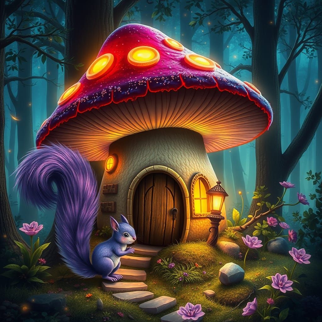 Whimsical Fairy Mushroom House in Enchanted Bioluminescent F...