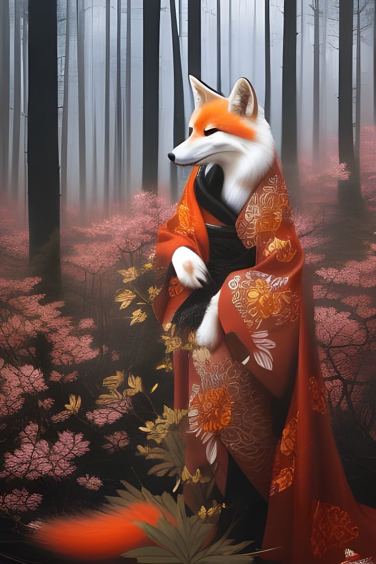 Kitsune in her Cherry Blossom forest