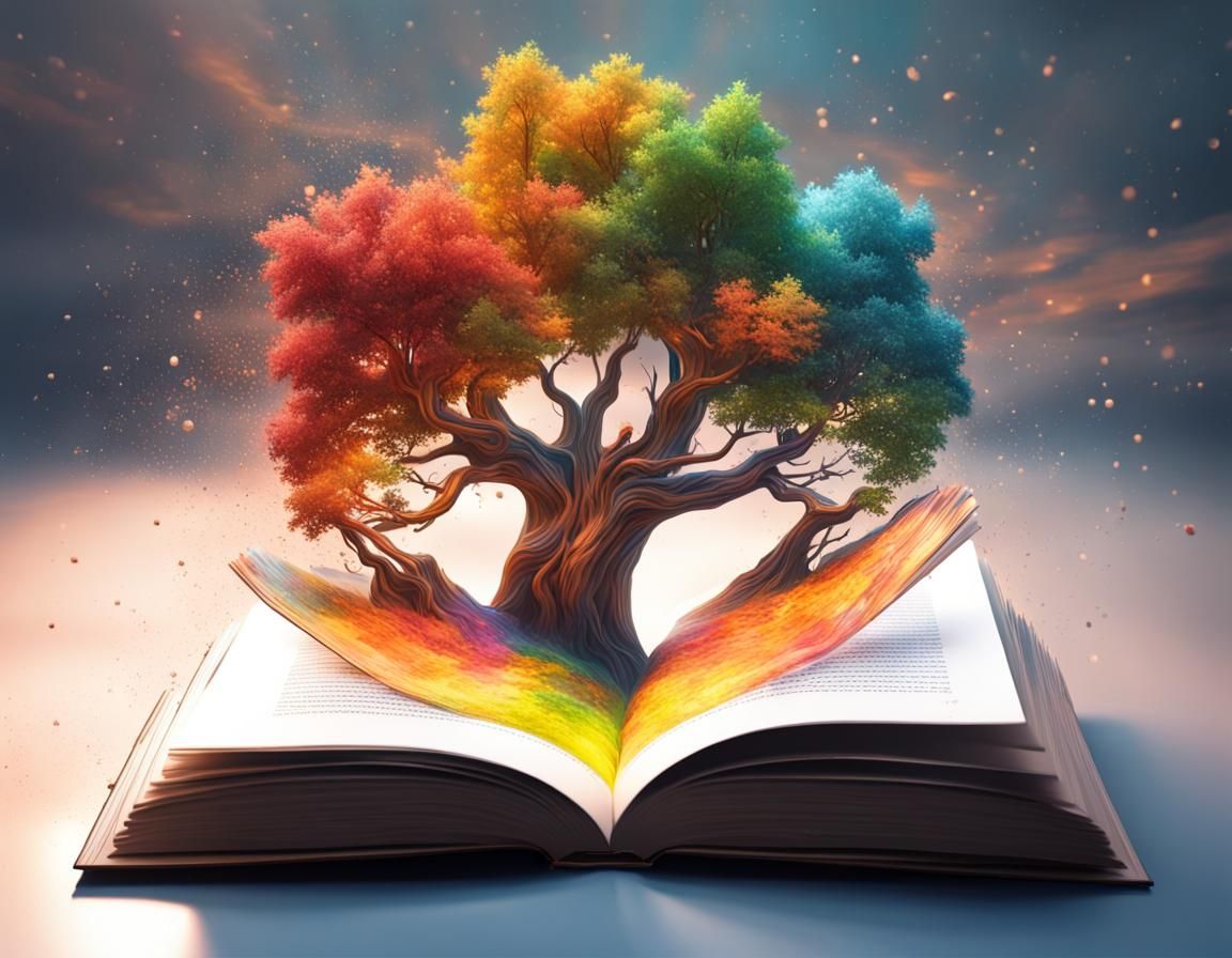 Surreal Open Book River and Trees in Splash Art