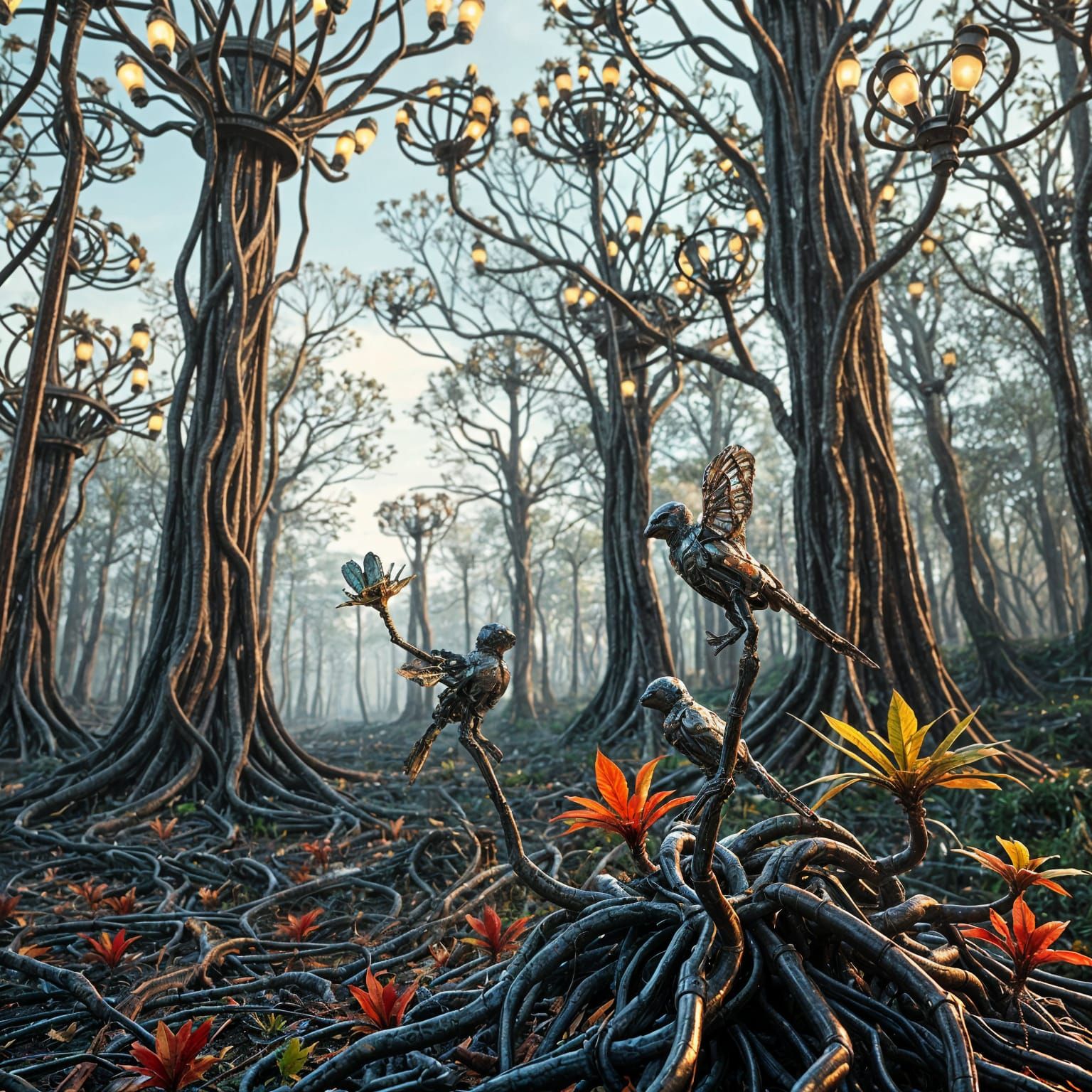 Robotic Rainforest with Recycled Bugs in Sci-Fi Style