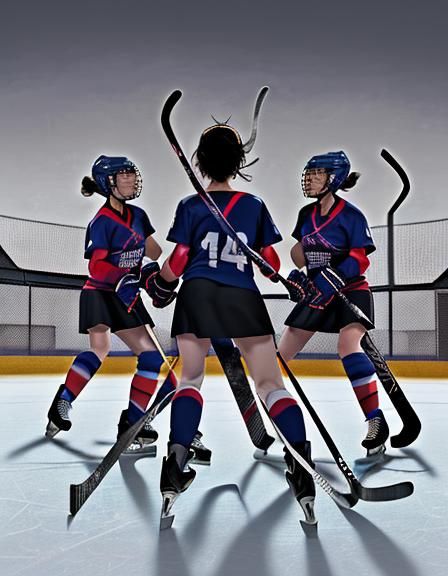 Women's Hockey on a Rooftop in Surreal Style