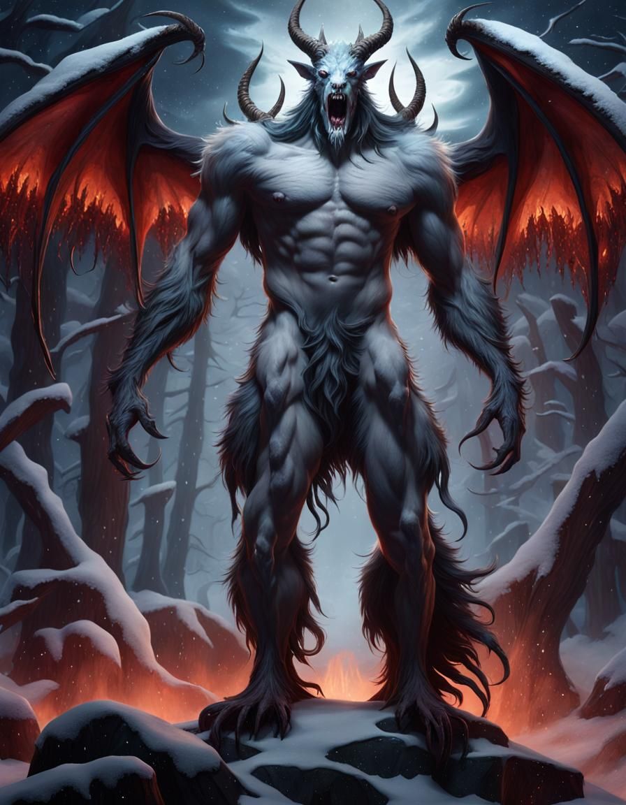 Eldritch Wendigo Horror in Snowstorm