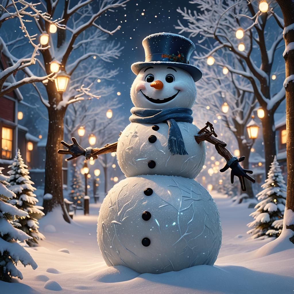 Vibrant 3D Render of Frosty in Winter Wonderland