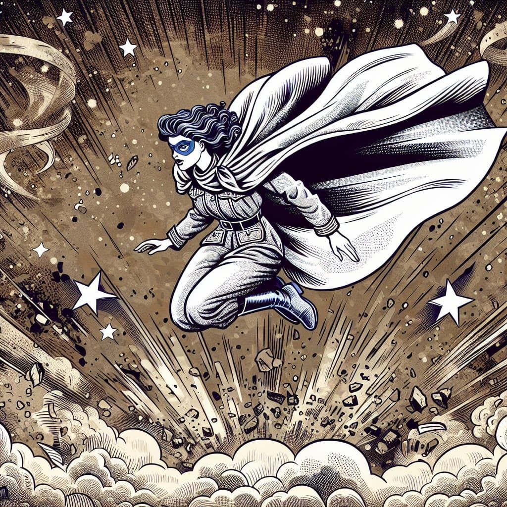 Superhero Landing, Comic Book Style Illustration