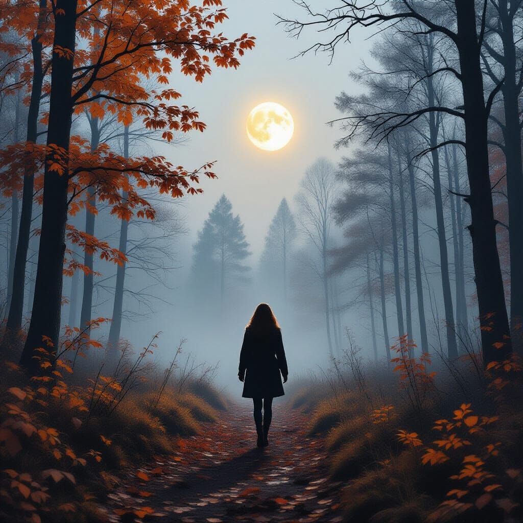 Misty Autumn Forest at Twilight