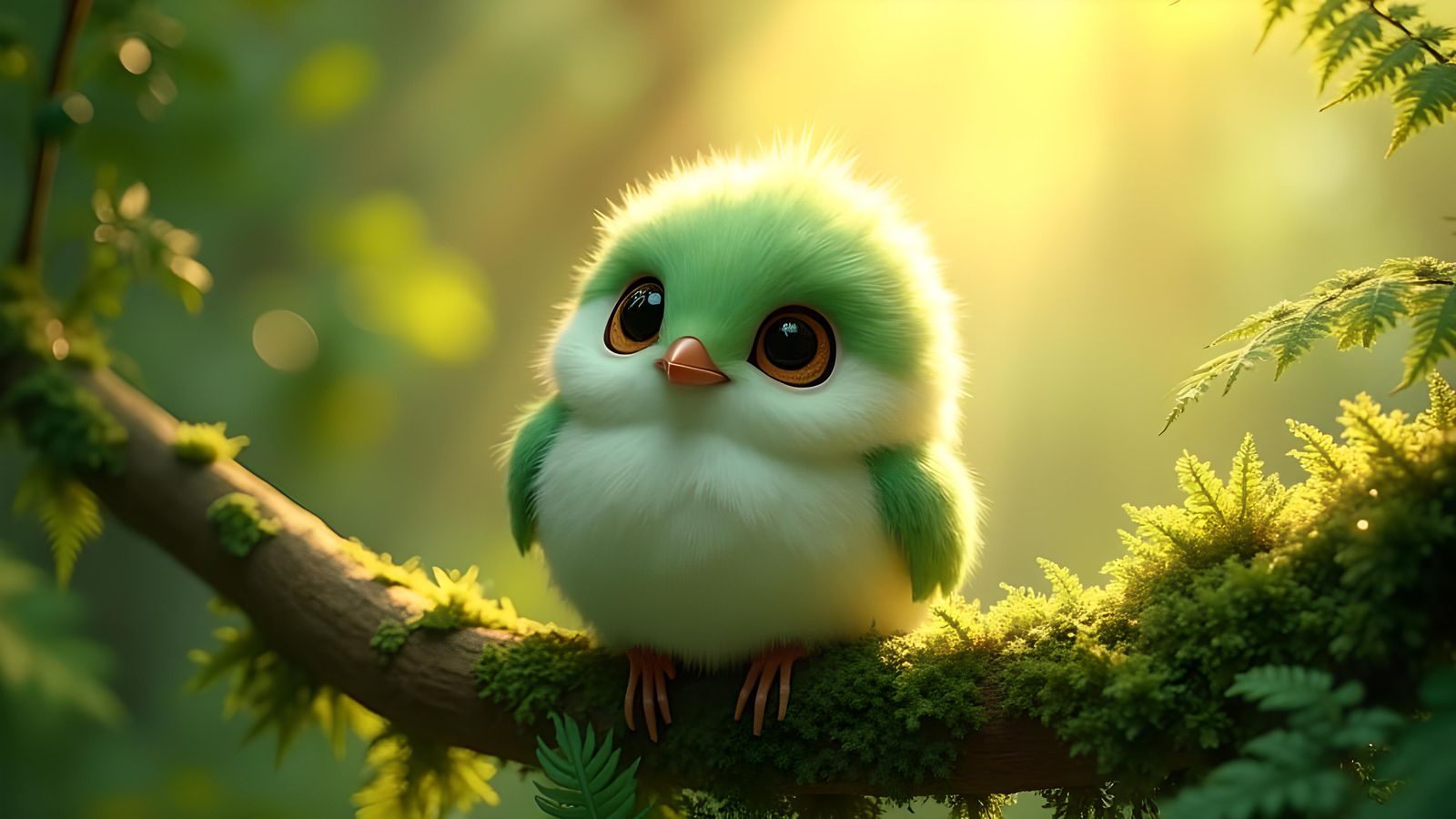 Fluffy Green Bird