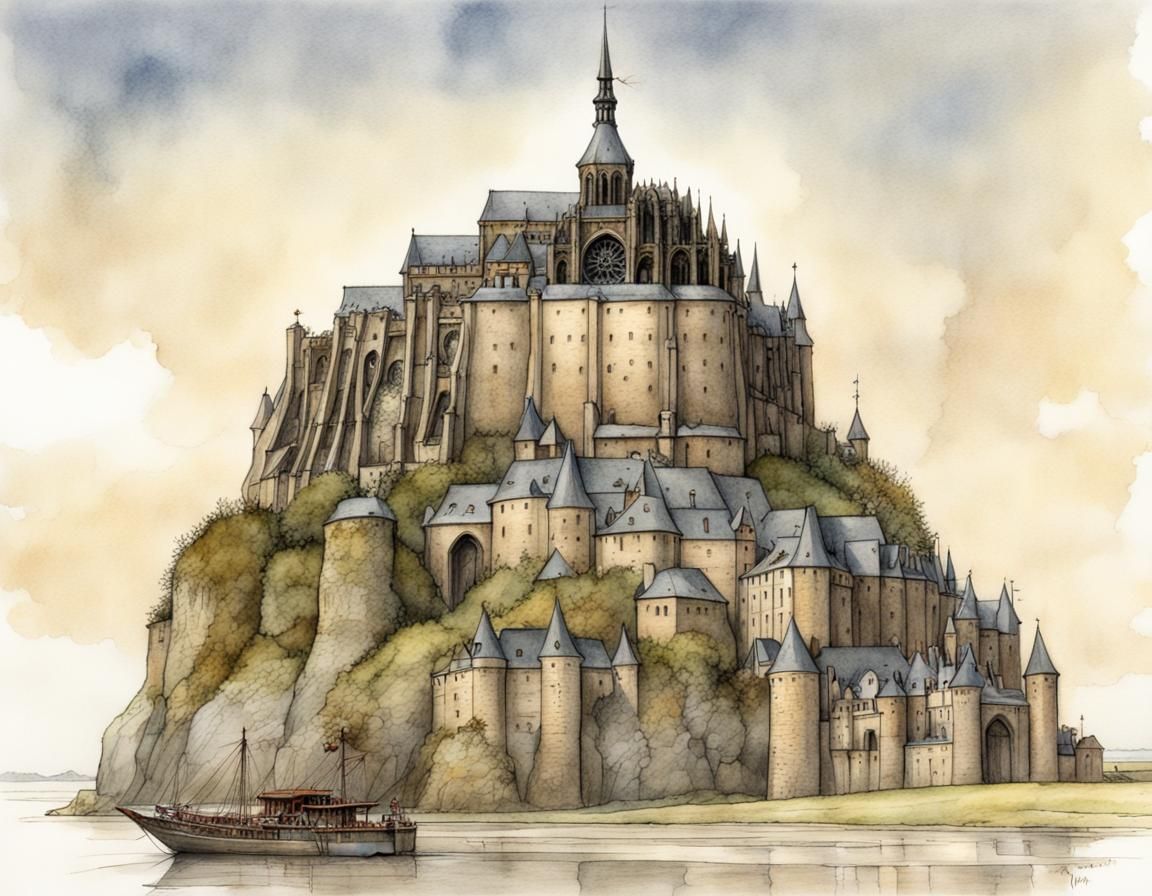 Steampunk Mont-Saint-Michel Abbey in France