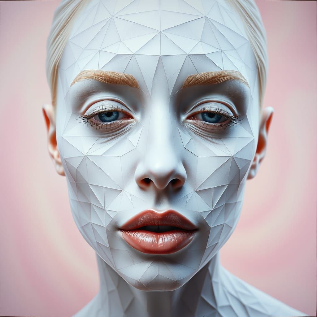 Albino Woman's Tessellated Face: Hyperrealistic Optical Illu...
