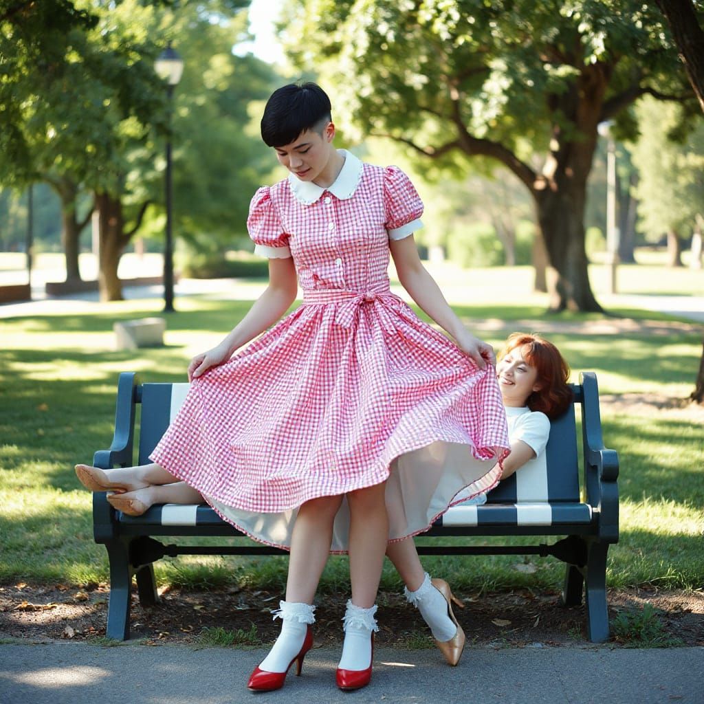 Ethereal Crossdresser Captured in Whimsical Park Scene