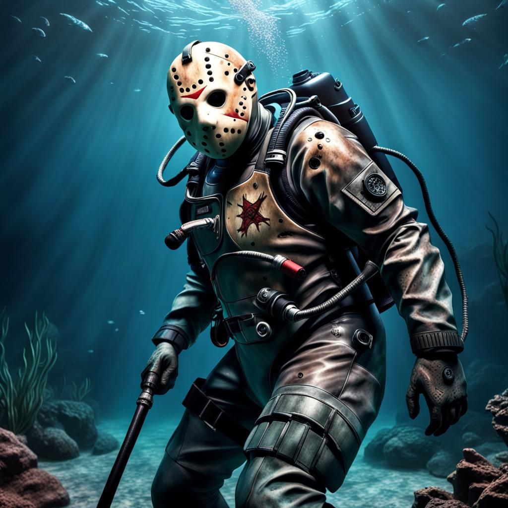 Hyperrealistic Jason Voorhees Scuba Diving