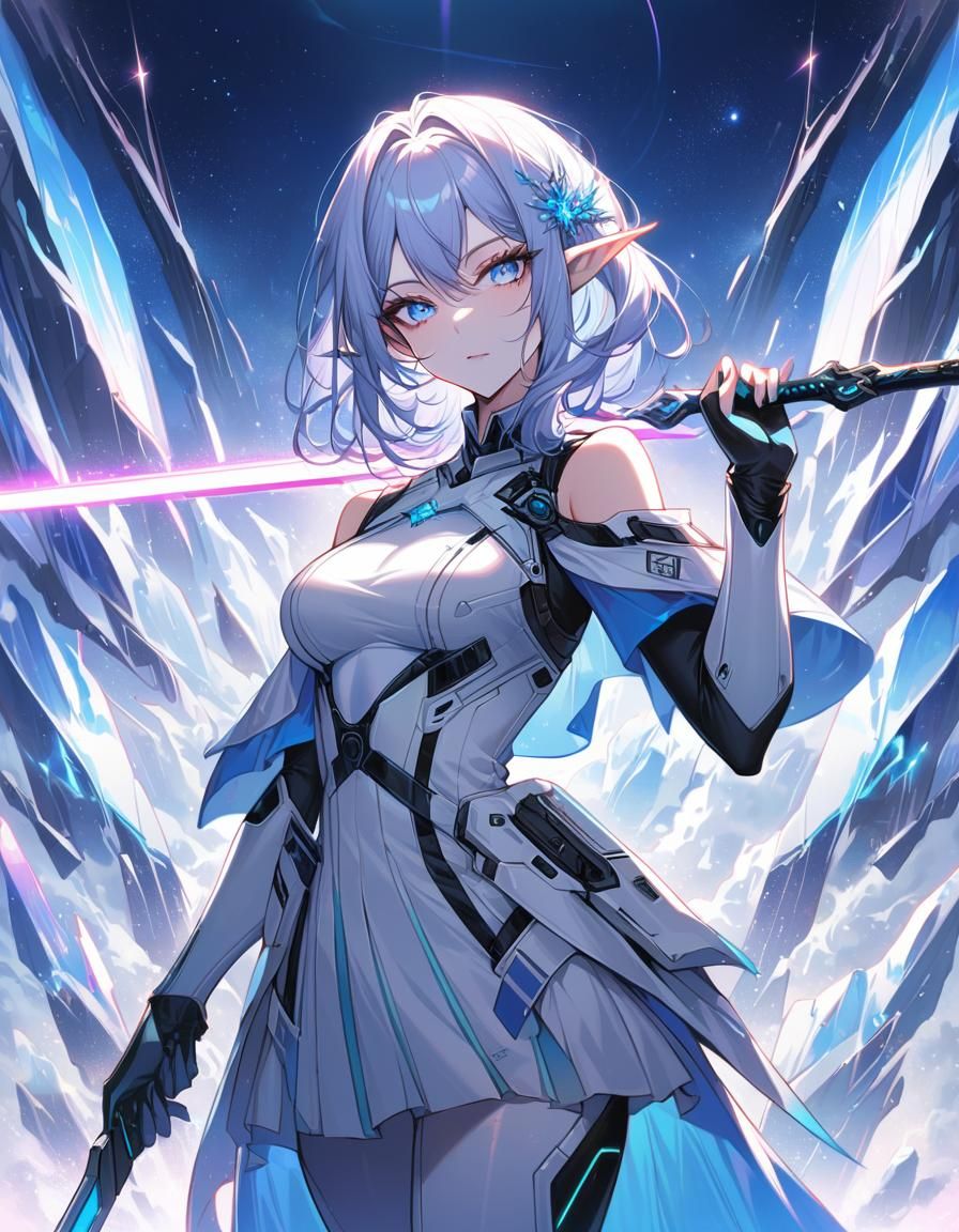 Futuristic Anime Elf Soldier with Plasma Sword