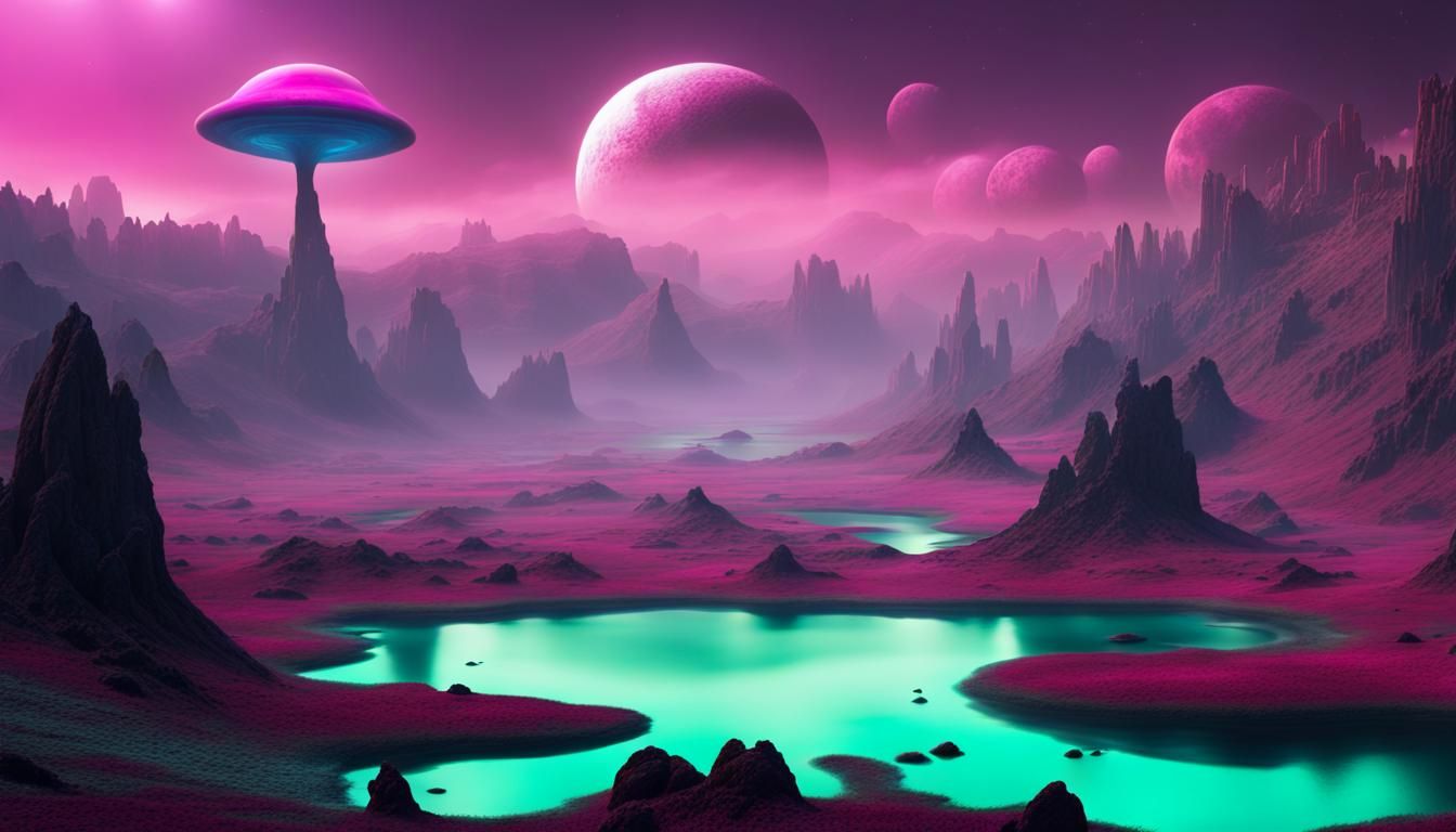 Surreal Alien Planet with Bioluminescent Mushrooms