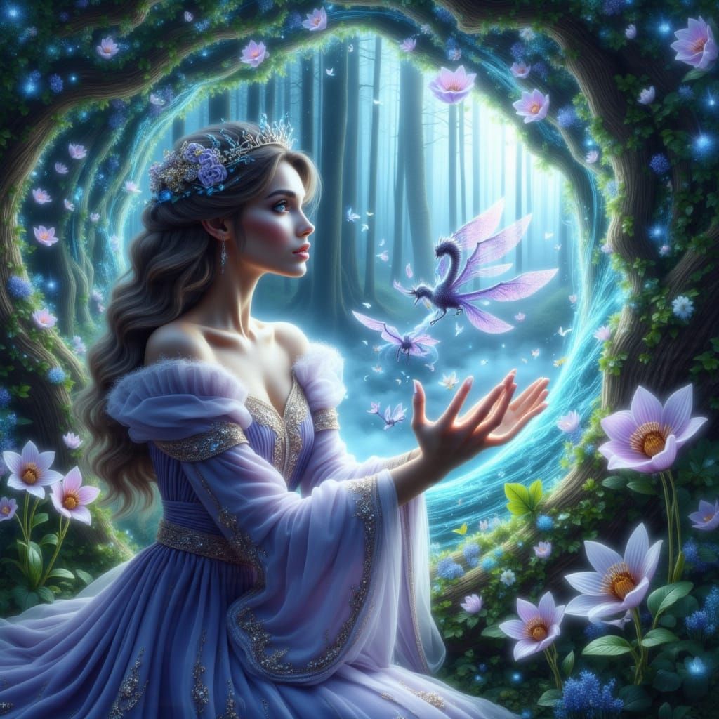 Siberian Princess Gazing into Magical Portal