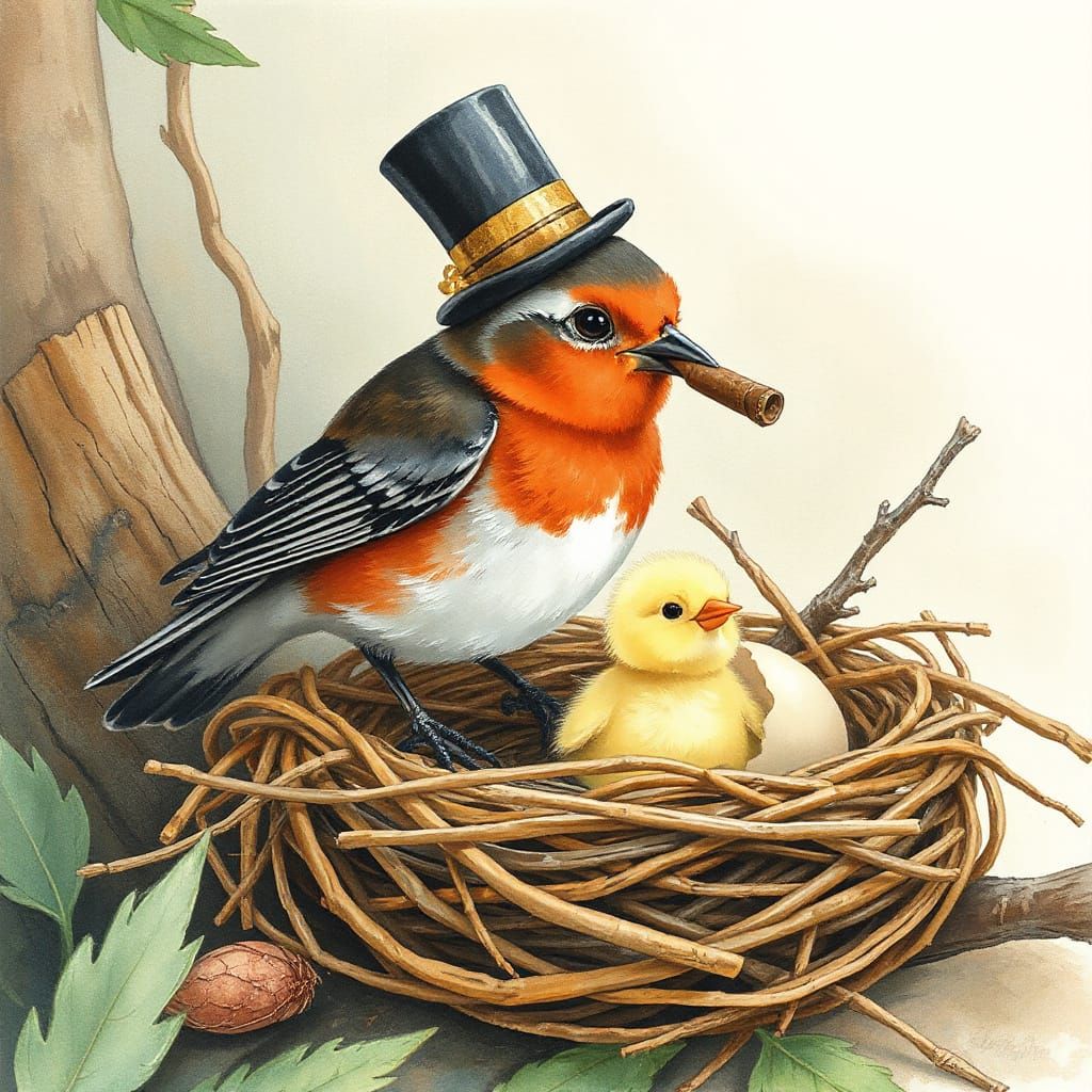 Robin Bird Celebrates New Chick in Storybook Style