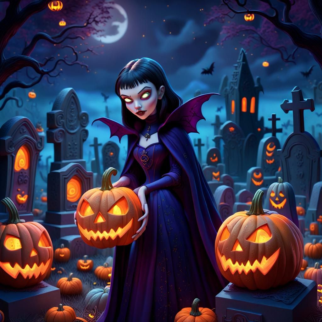 Mavis Dracula (hotel transylvania), cartoon, carving a pumpkin