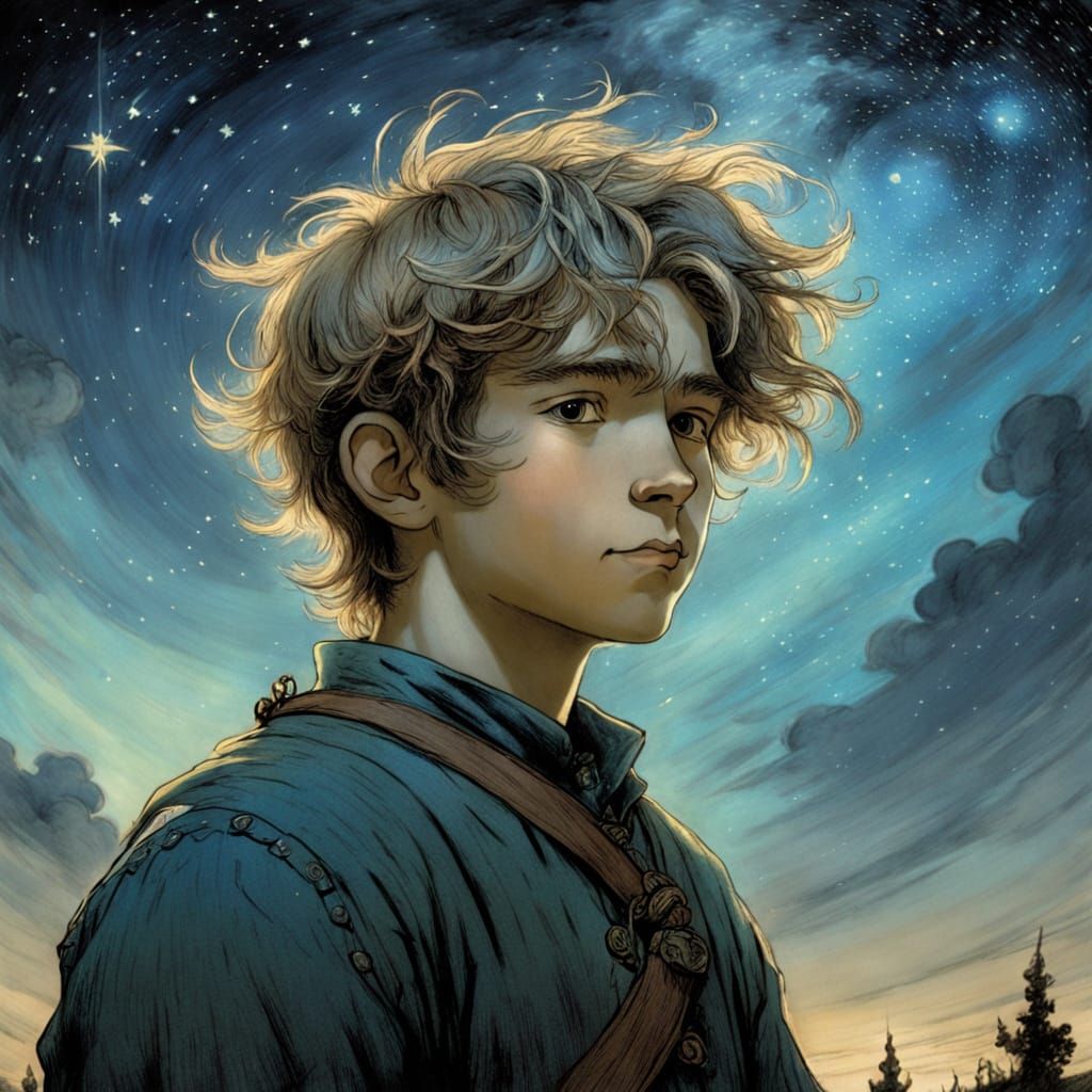 Anime Boy Portrait Under Starry Night Sky