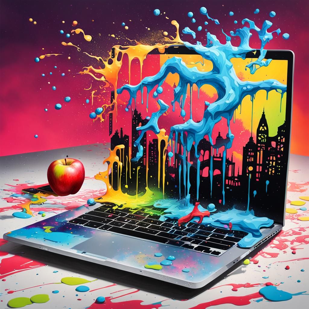 AI Animals Bursting From Laptop Screen: Graffiti Art