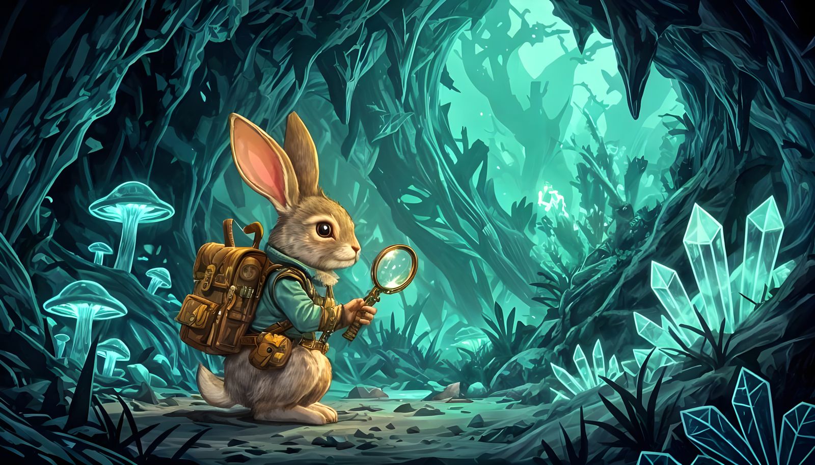 Rabbit Adventurer Explores Bioluminescent Cavern in Comic St...