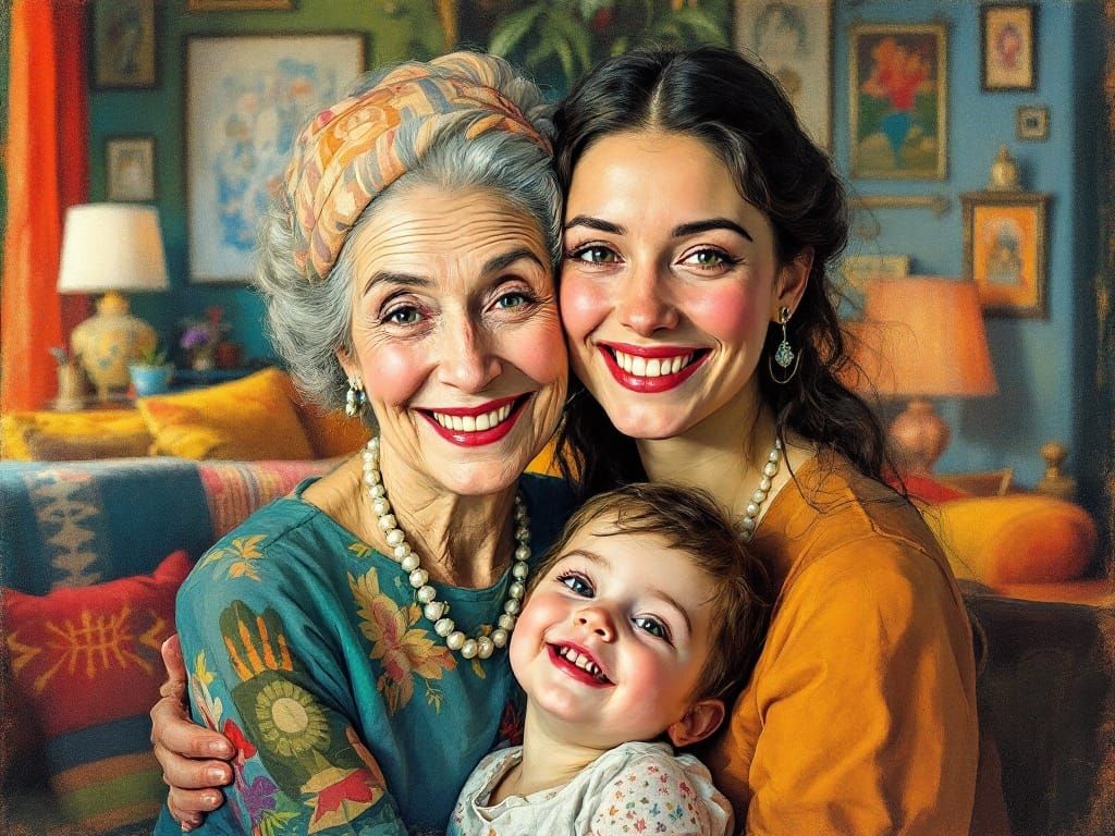 Surreal Family Portrait in Colorful Expressionist Style