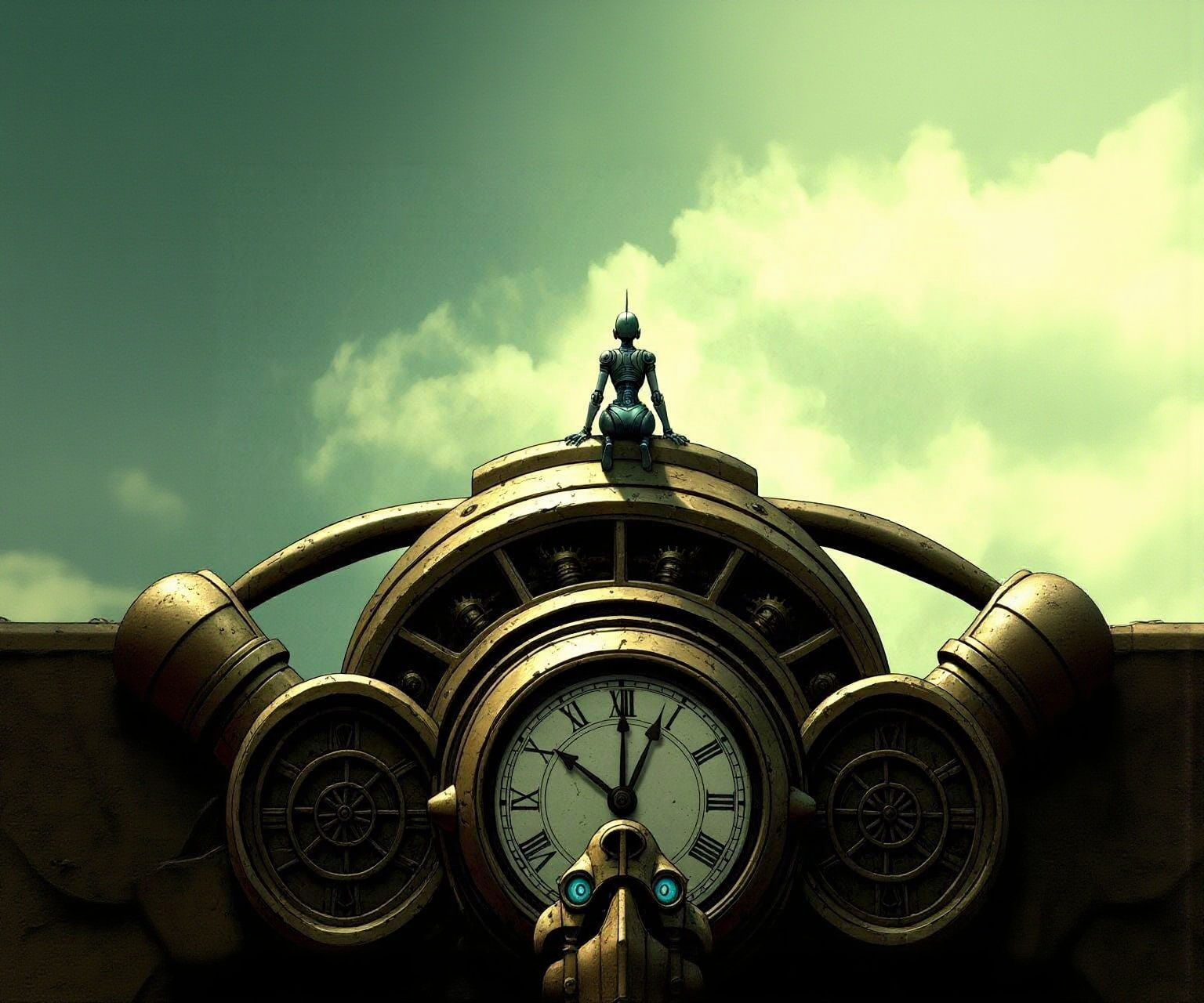 Female Robot on Ancient Clockwork Automaton