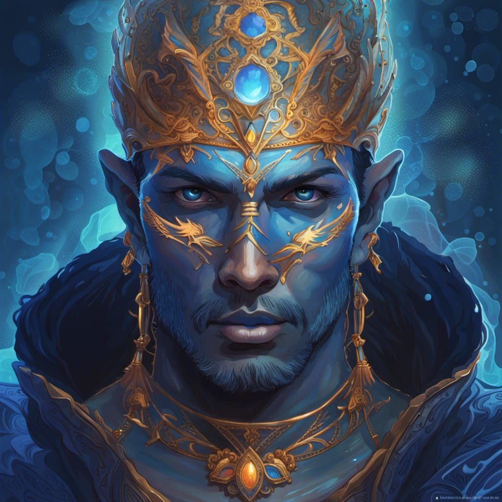 Hyperrealistic Blue Oracle Psychic Portrait in Splash Art