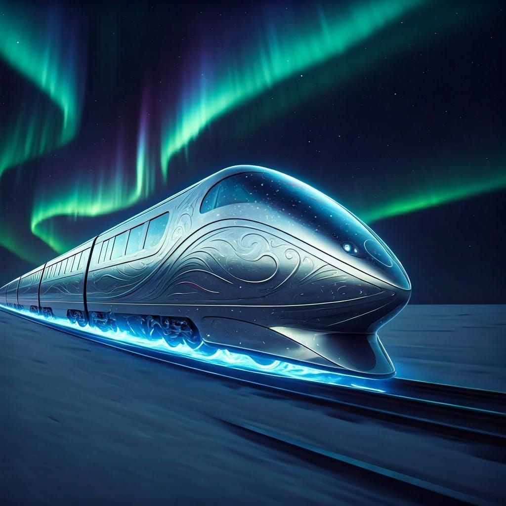 Majestic Silver Train Sails to the North Pole in Cosmic Spee...