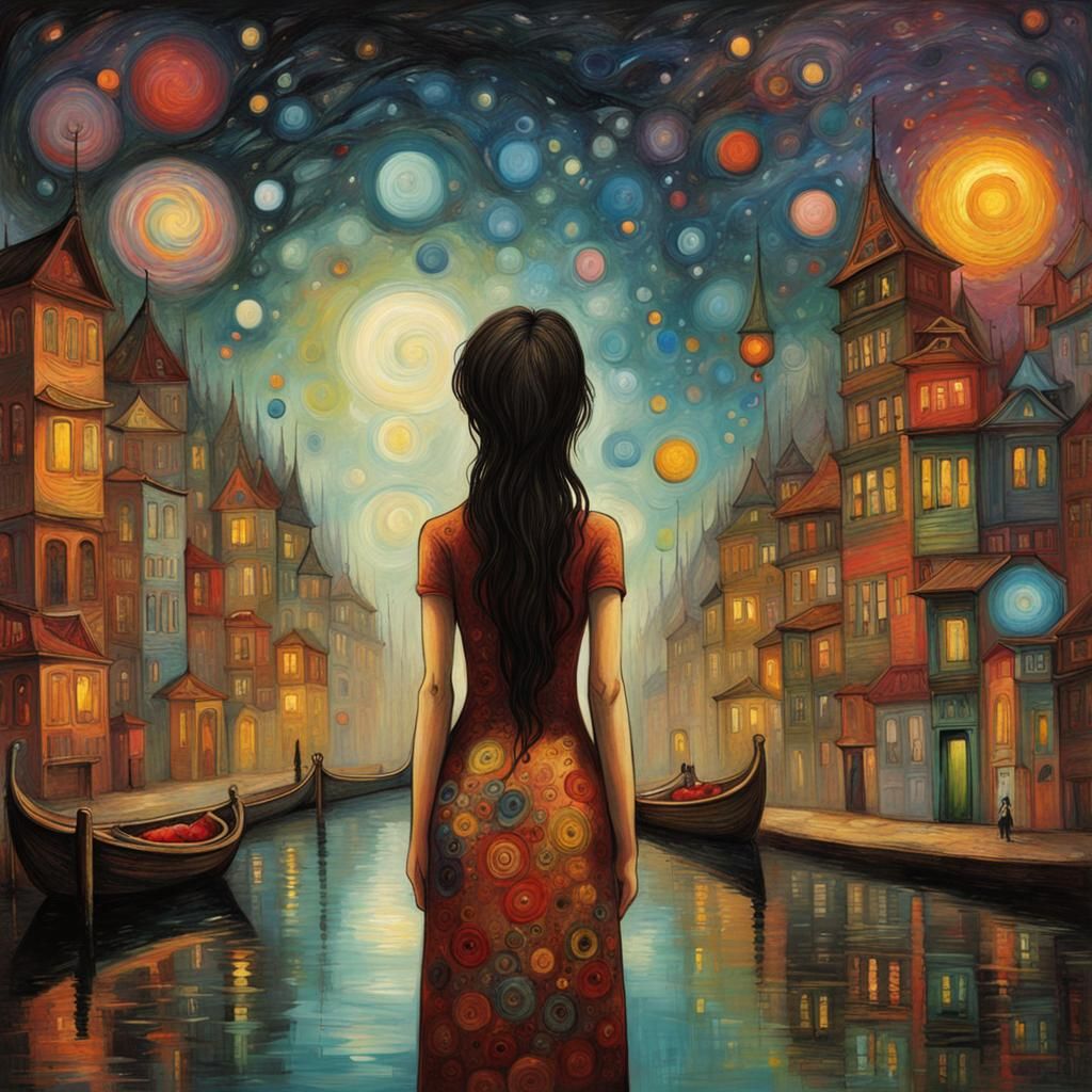 Dreamscape Girl in Mixed Artistic Styles