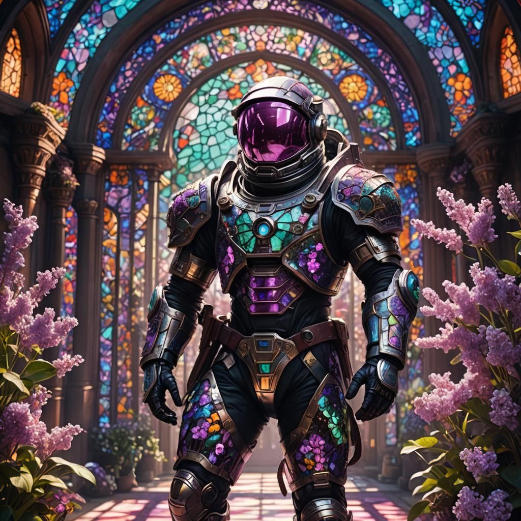 Astronaut in Floral Stained Glass Armor