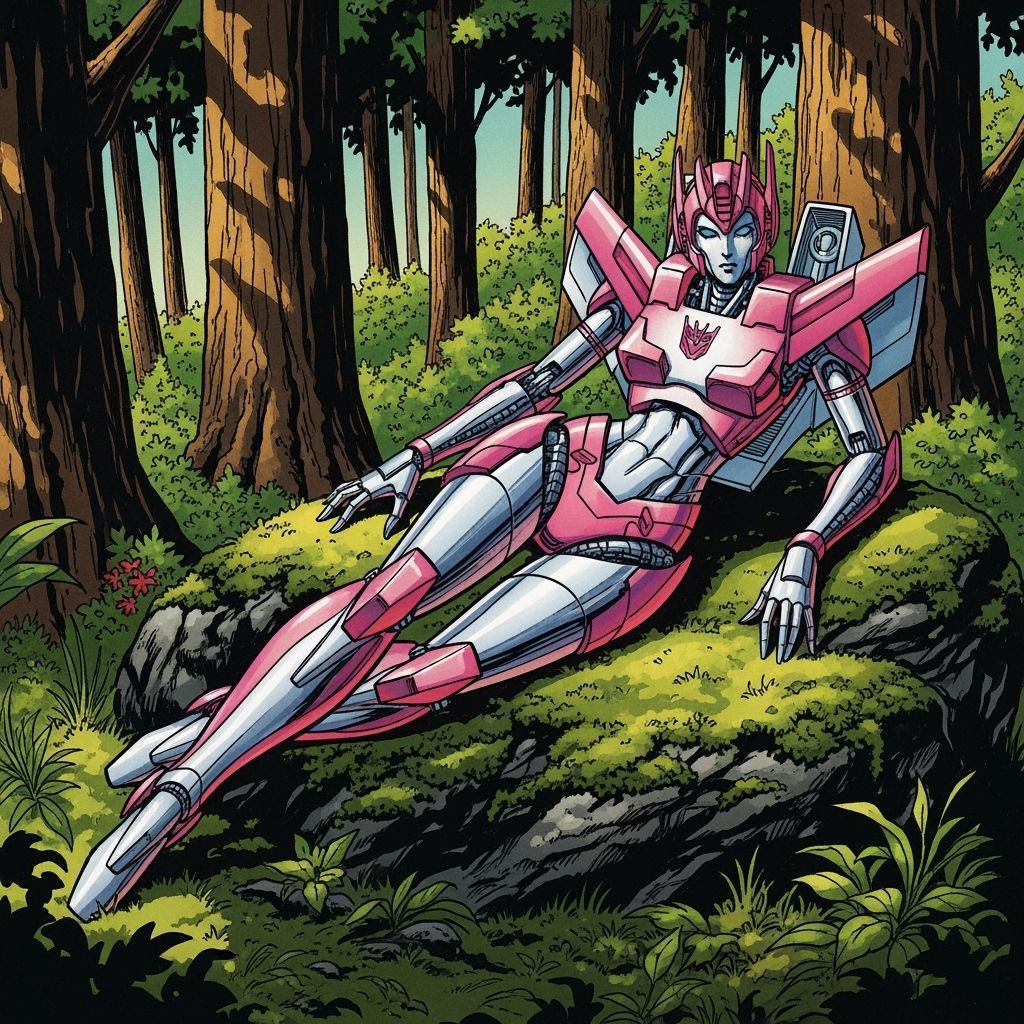 Arcee in Forest, 1980s Comic Book Style