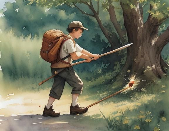 Boy hitting hornets nest with a stick #2