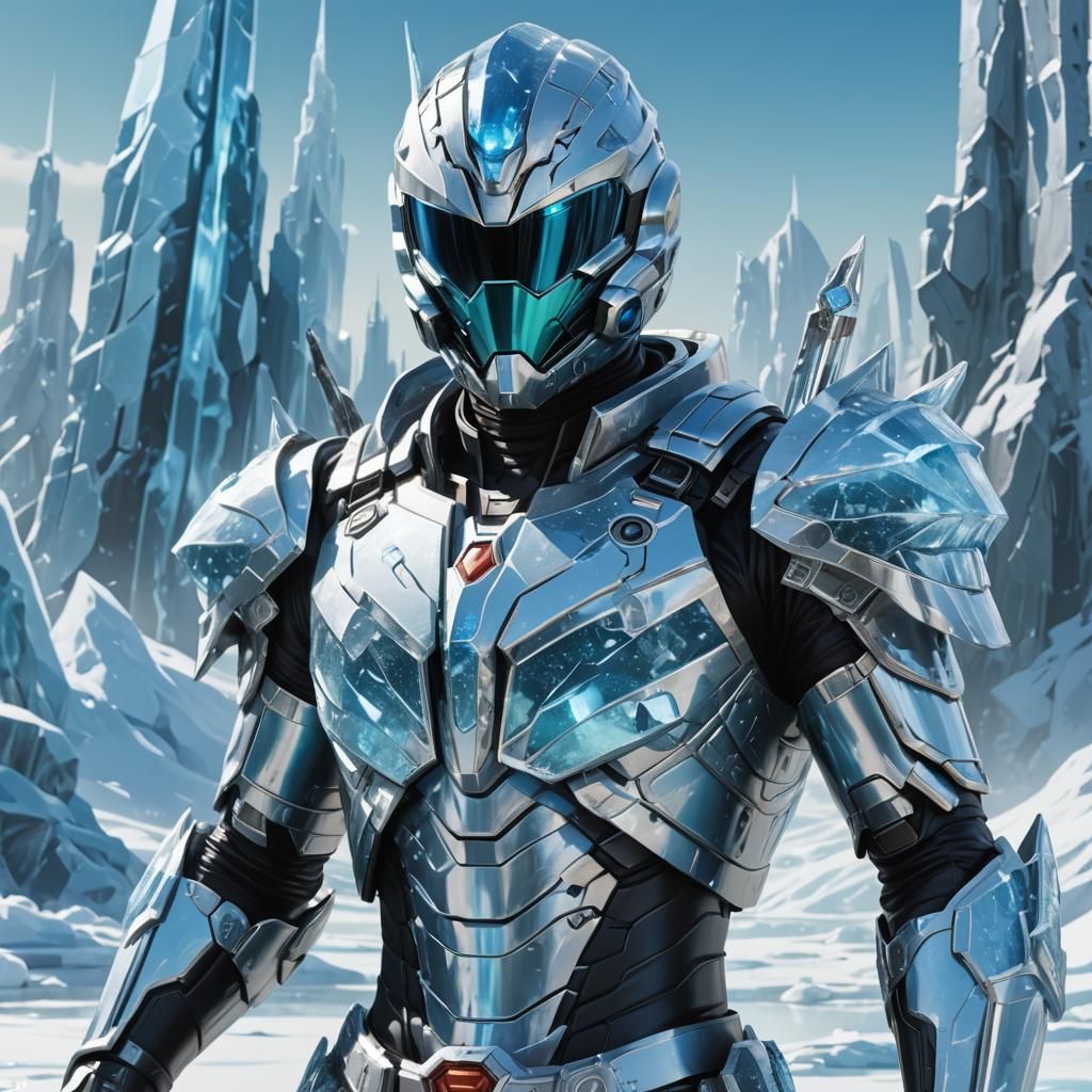 Ice Kamen Rider Concept Art in Cyberpunk Style