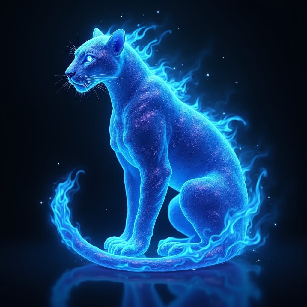 Ethereal Fire Leopard Materializes in Electric Blue Flames